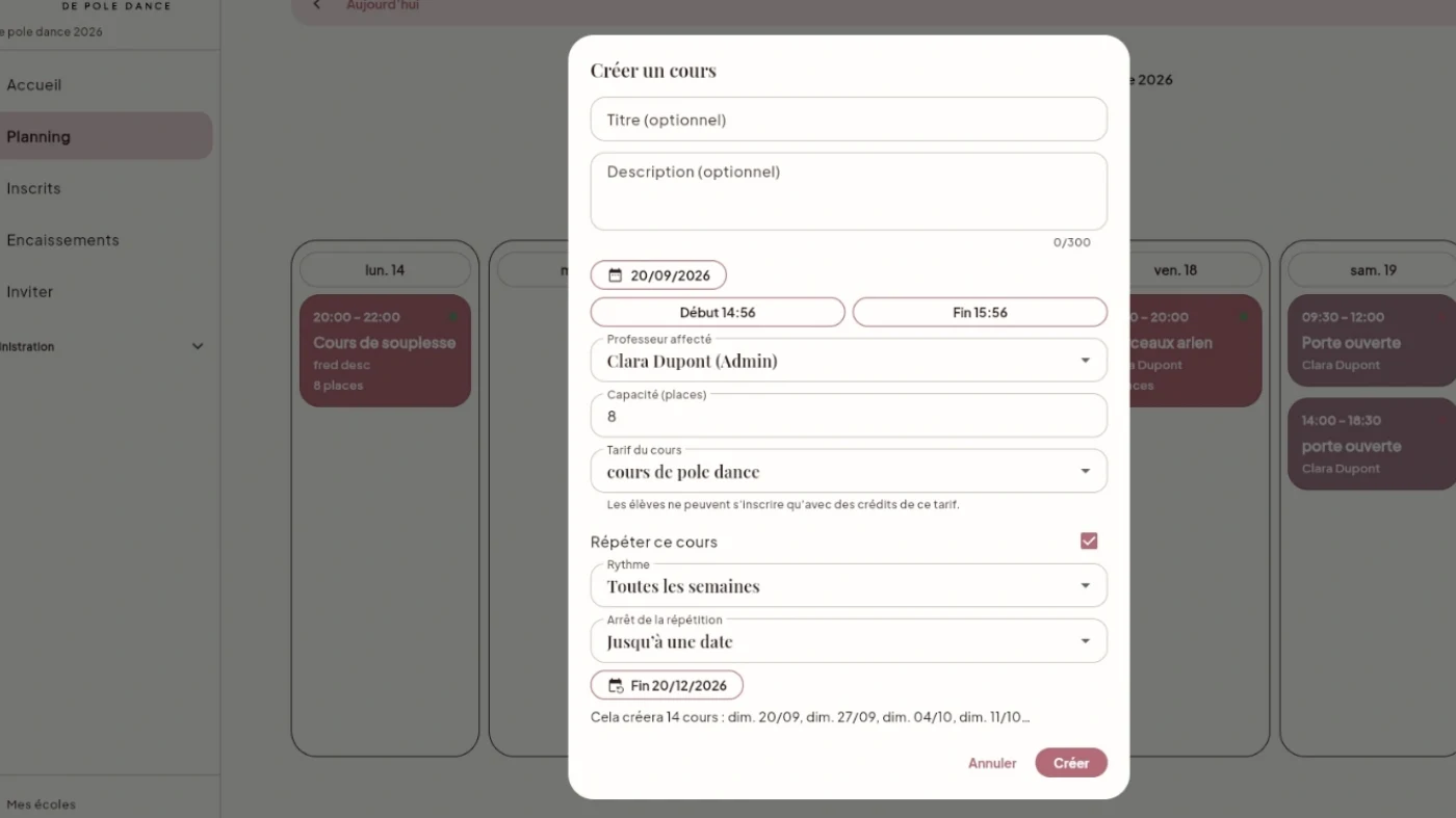 Planning des cours par salle et par professeur